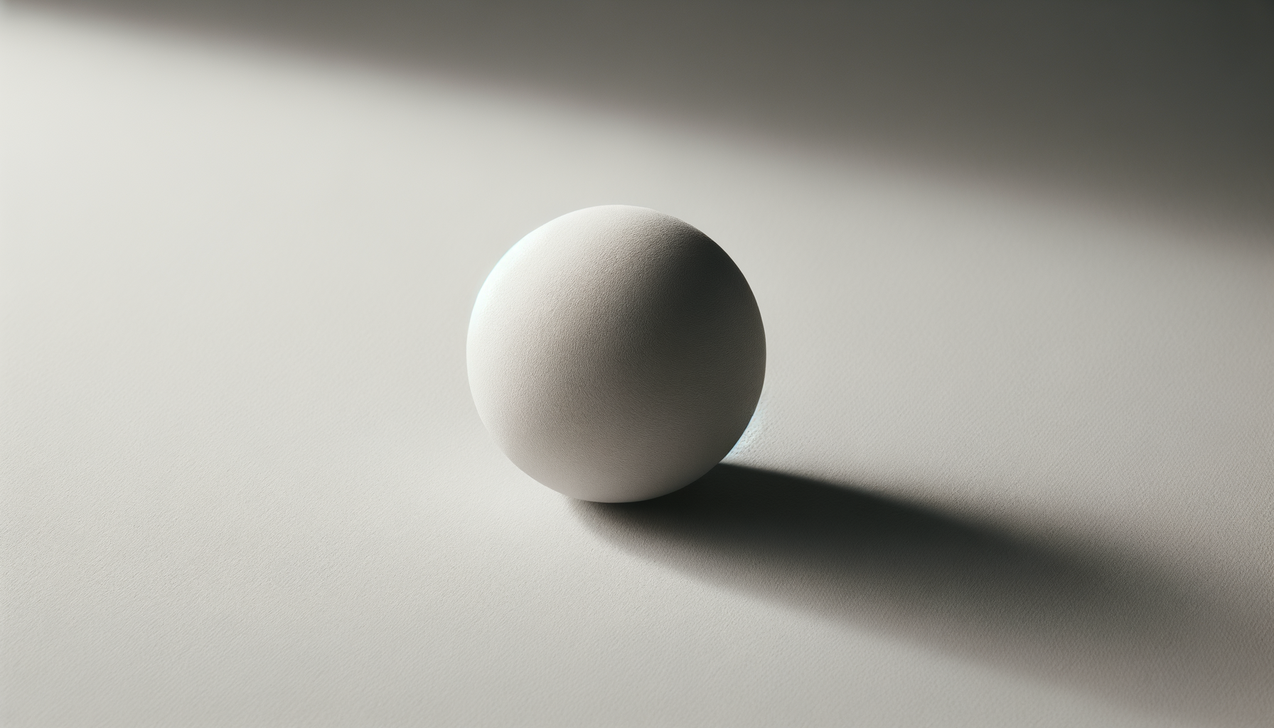 A white textured sphere casting a shadow on a light-colored surface with a darker background.