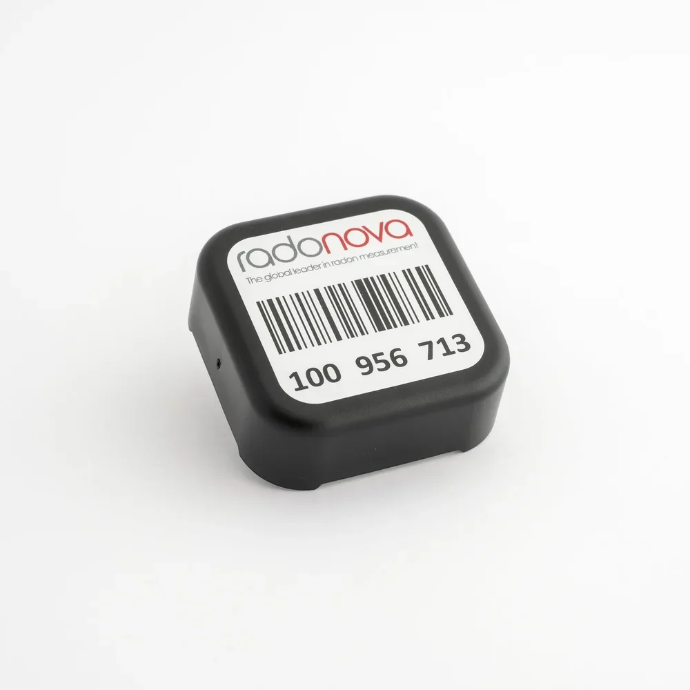 Radonova Radtrak³ alpha-track detector used for professional long-term radon testing.