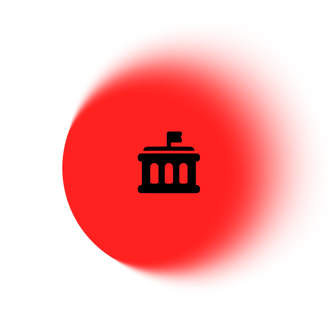 A red circular warning sign with a black icon of the White House at the center.