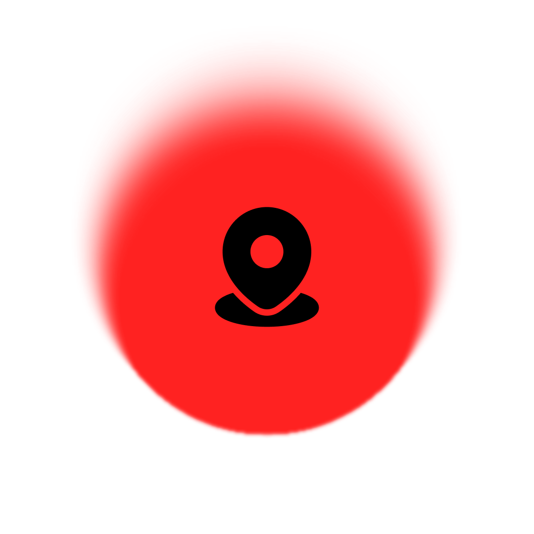 Red circle icon with a black location pin symbol in the center.