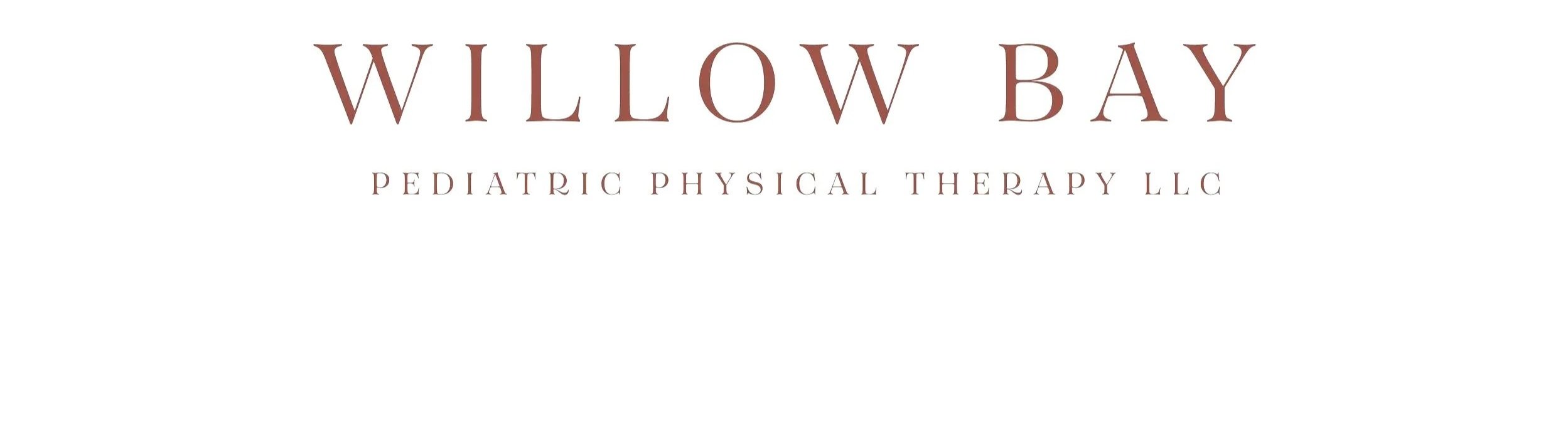 Logo for Willow Bay Pediatric Physical Therapy LLC with the name in large brown letters on a white background.