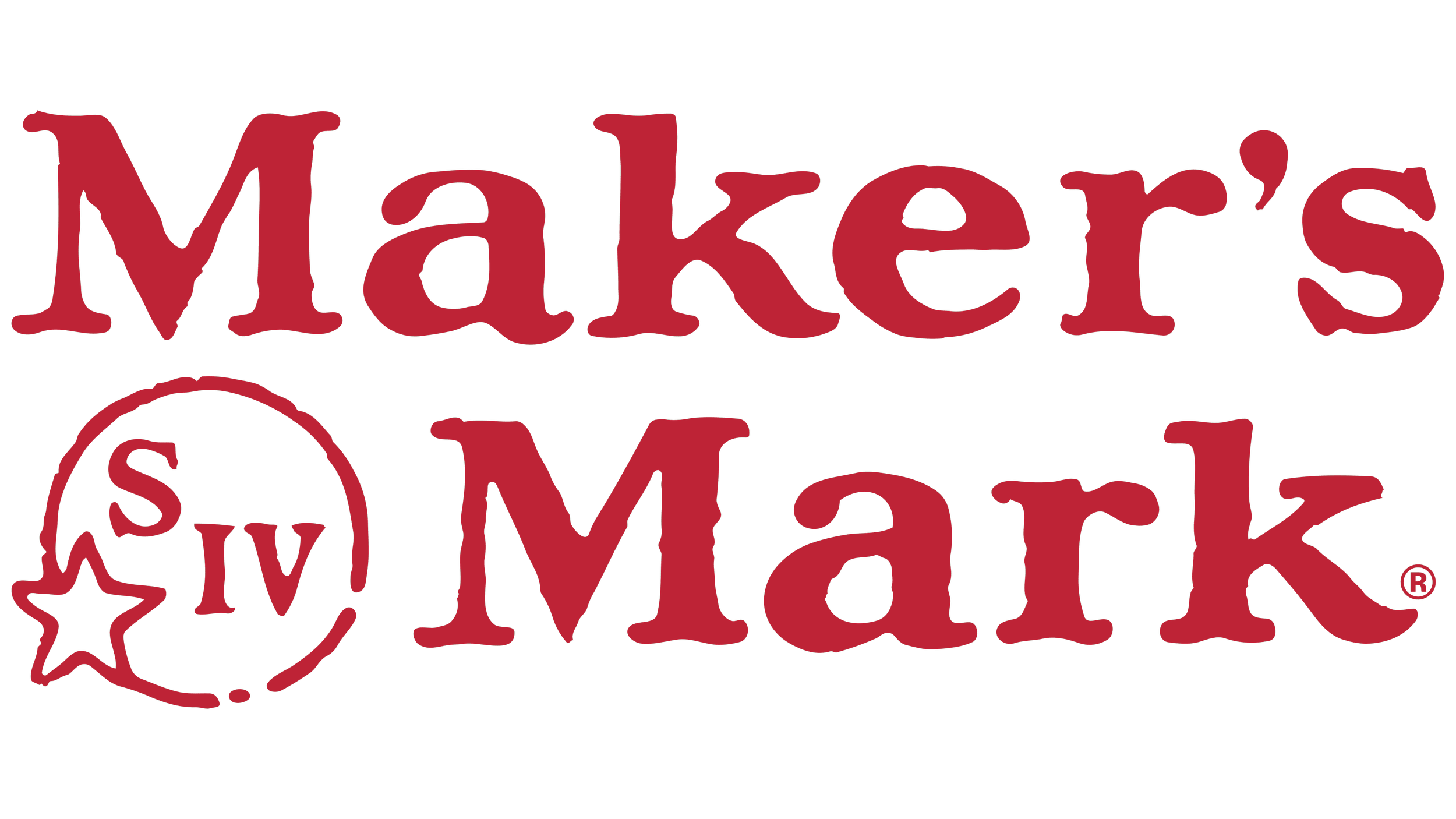 Logo of Makers Mark bourbon with red text and a red circle containing 'sv' and a star