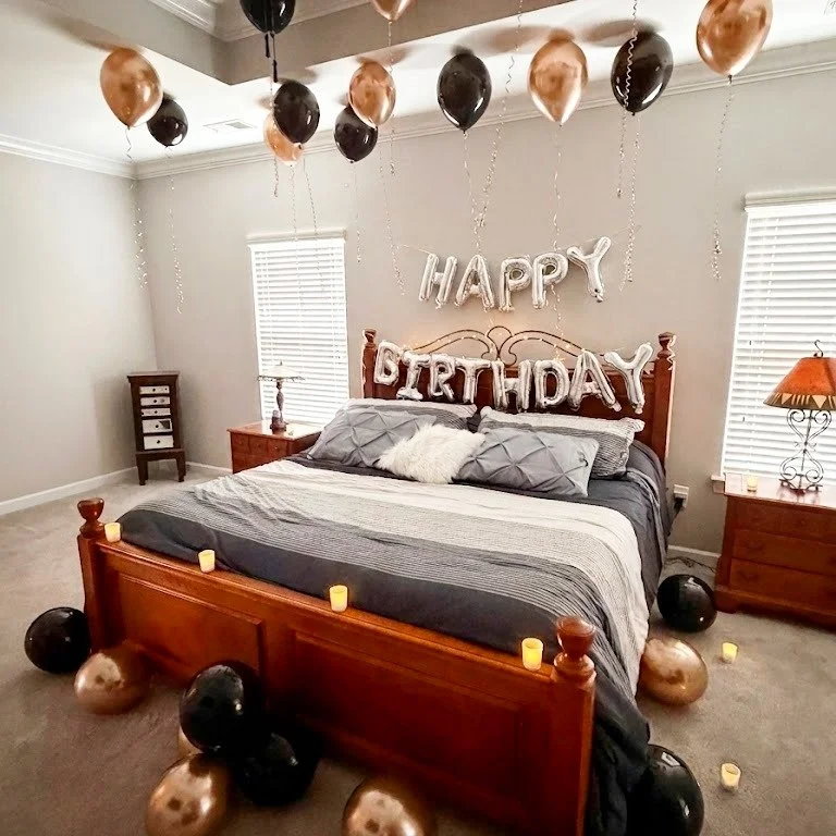 Practice makes perfect. ✨ A behind-the-scenes look at a practice setup for A Suite Surprise. We&rsquo;re always refining our techniques to make sure every celebration is flawless. Black and champagne remains a timeless favorite! DM to book your next 