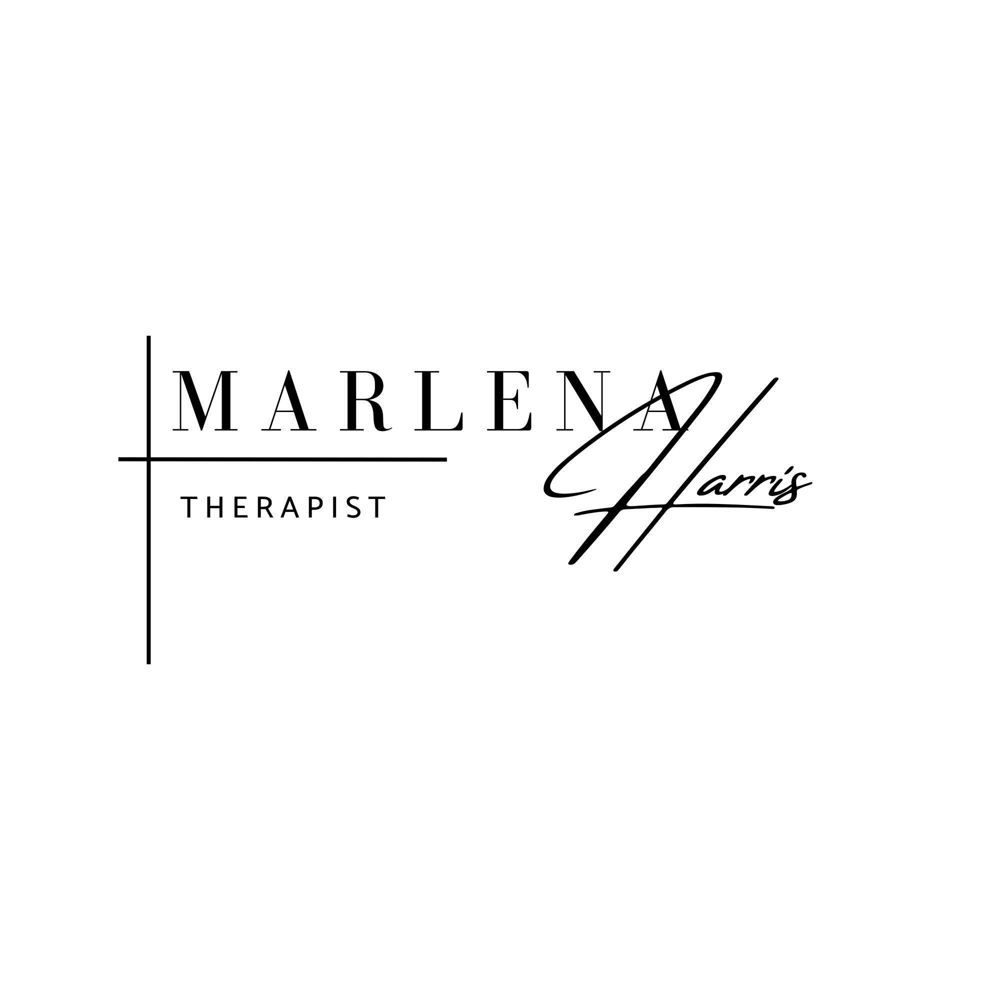 Logo for Marlena Harris, A Licensed Clinical Therapist, featuring black text and lines on a white background.