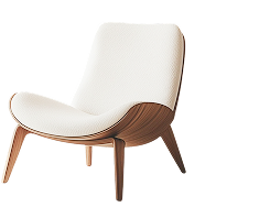 Modern white armchair with wooden legs