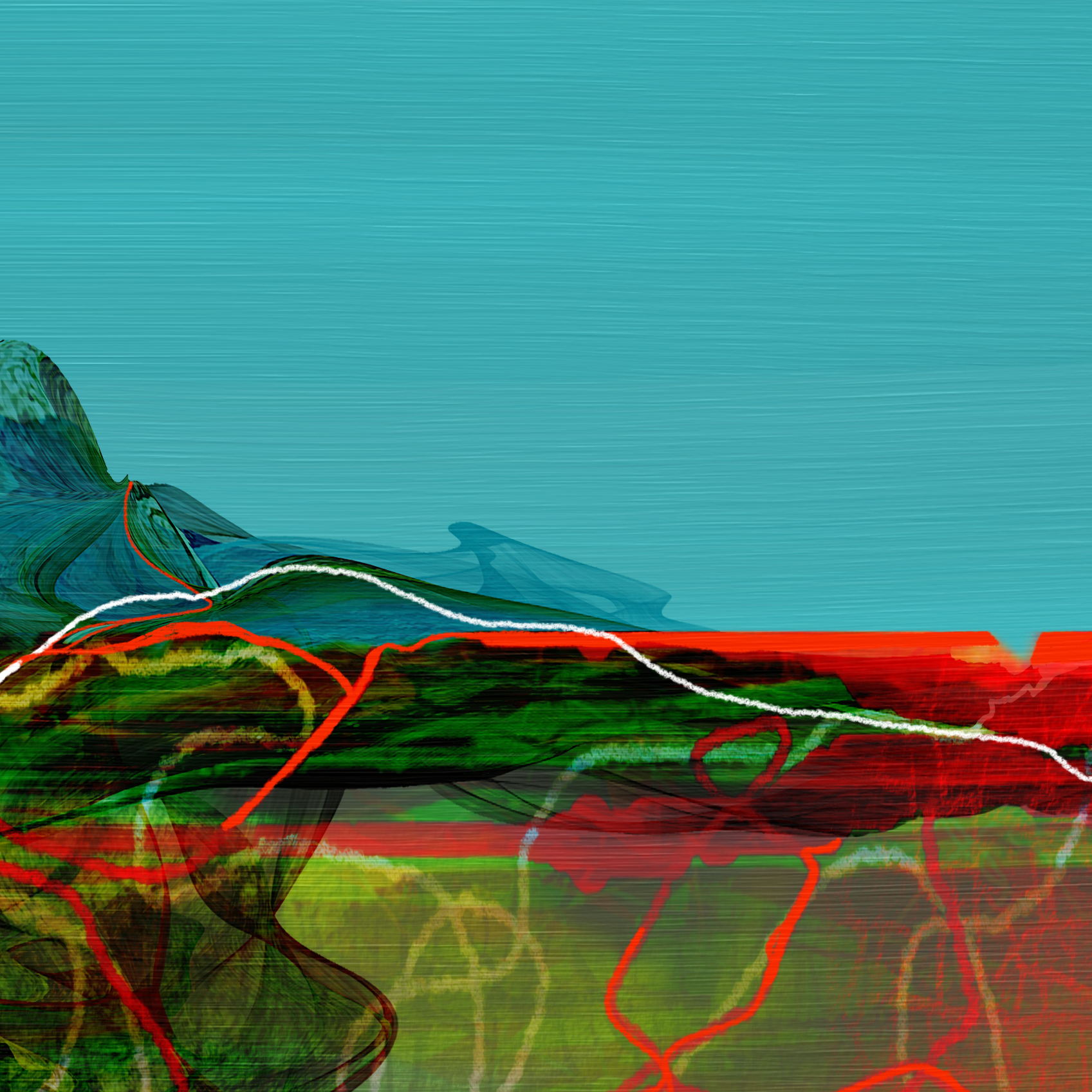 The Liminal Edge is a contemporary abstract landscape by New Zealand artist Kim Johnson, exploring horizons, ecological systems, and hidden connections through vibrant colour and layered textures.