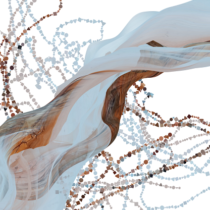 Abstract digital artwork with flowing, fabric-like textures and dotted lines.