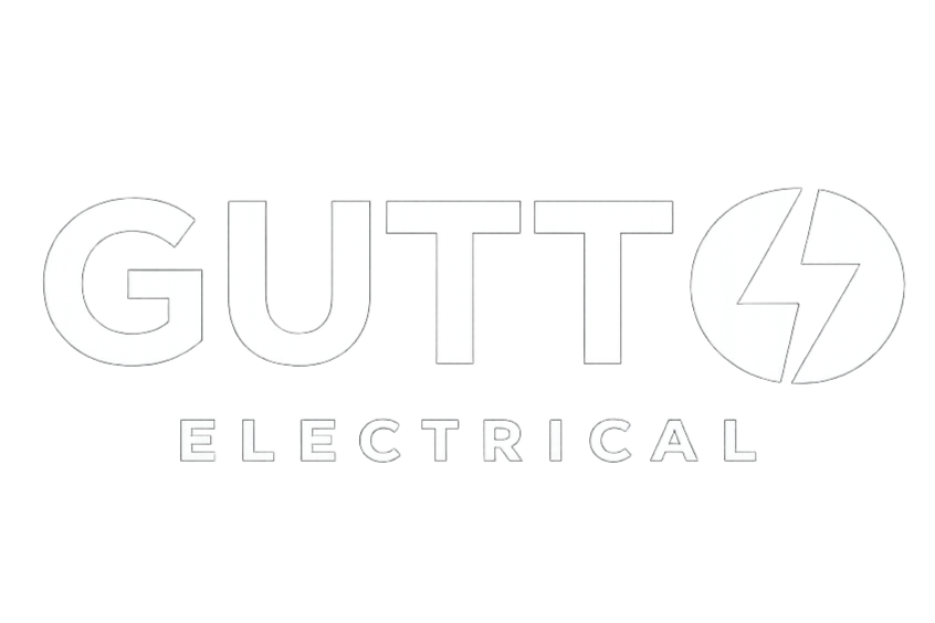 Guttz Electrical logo with the word 'Guttz' in large bold letters, a lightning bolt inside the letter 'O', and the word 'Electrical' below in smaller font.