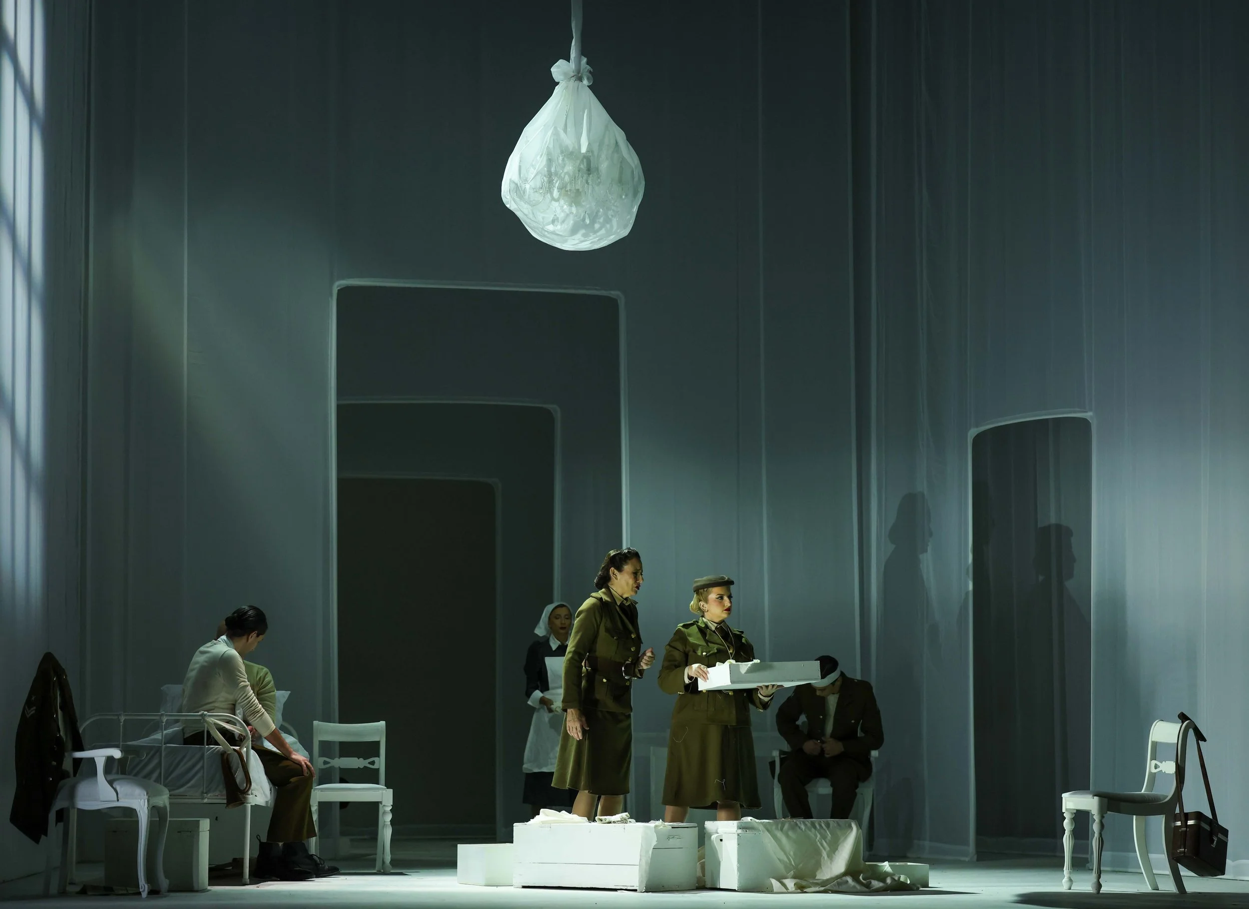 Scene from Gluck’s La corona at the Valletta Baroque Festival, directed by Brett Nicholas Brown, set in a 1940s wartime interior