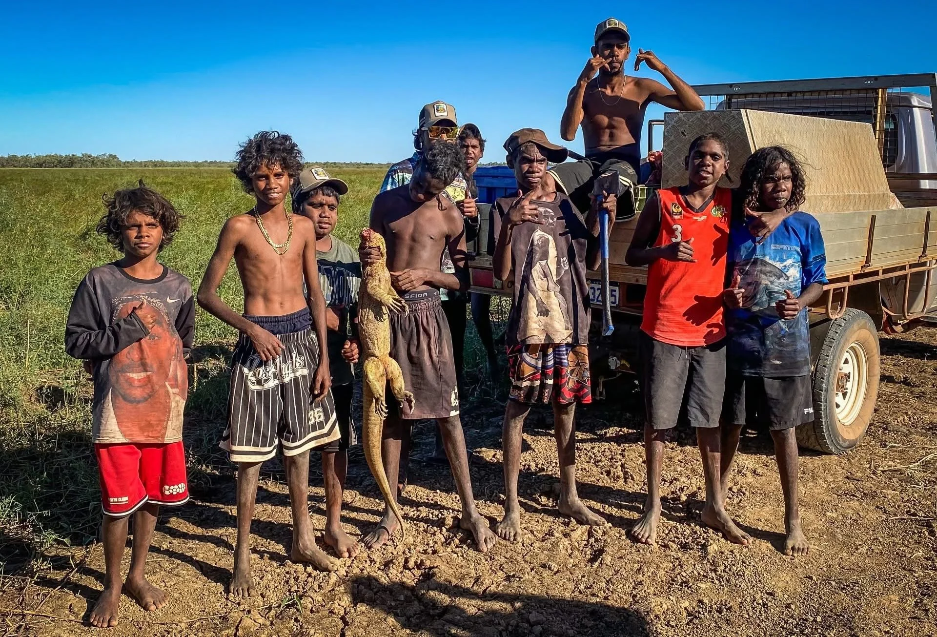 People of all ages after a successful lizard hunt