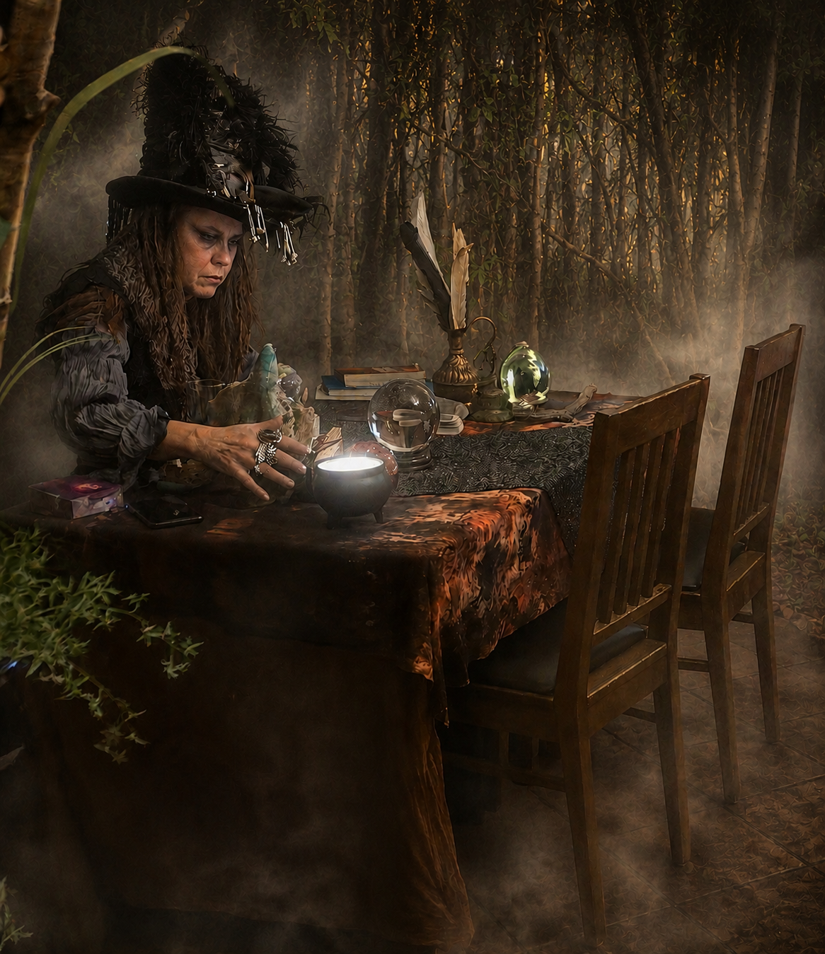 Ein immersives Meisterwerk von Prior Moments: Die ‚Crimson Night‘ mit mystischer Wahrsagerin und dramatischen Details.