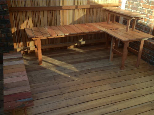 Bonsai table stands arrangement. More red gum timber sourced from local forests, as part of alien tree deforestation.