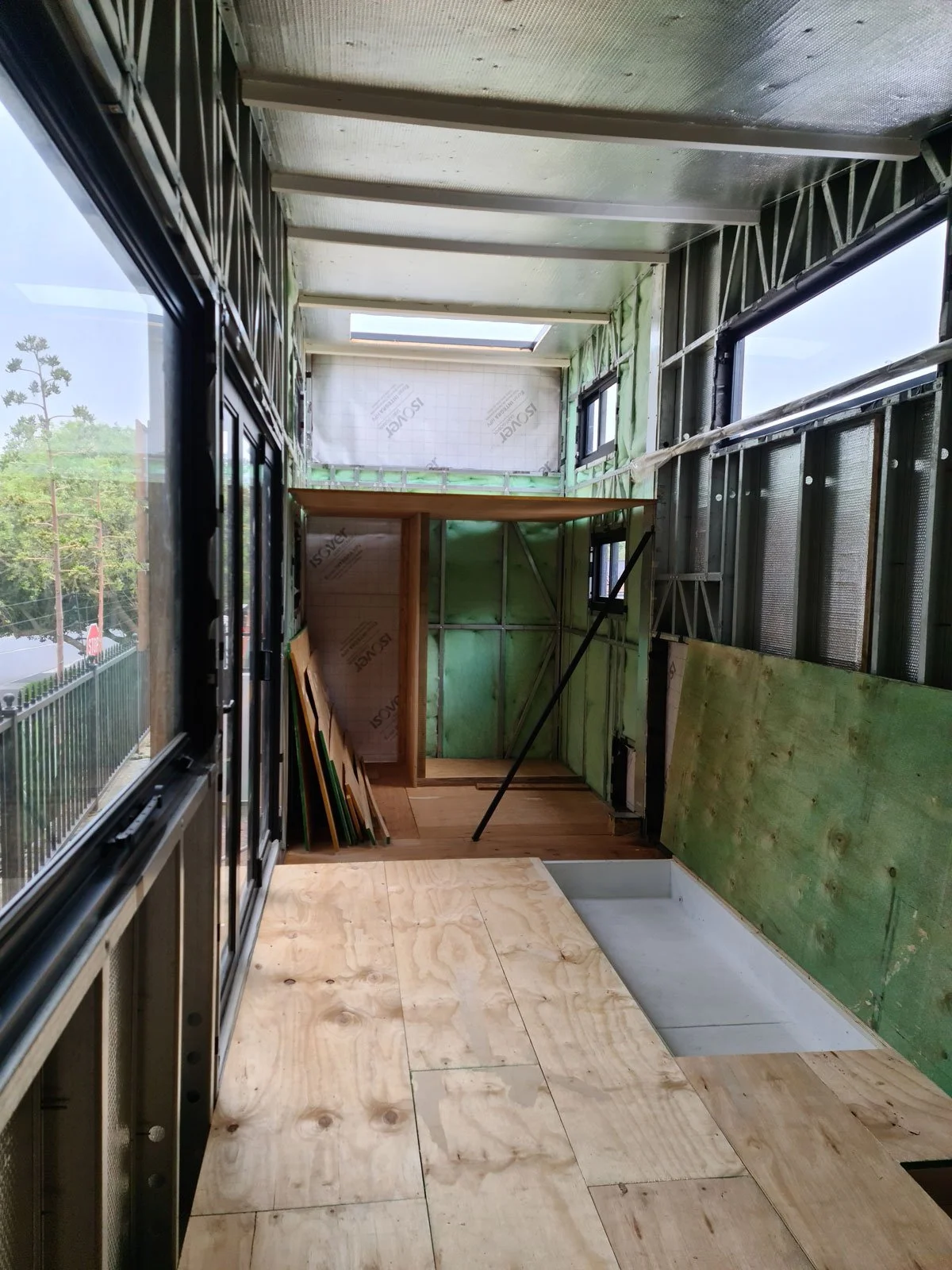 Pine plywood used throughout the tiny house, in various thicknesses to fashion the floors, mezzanine and staircase..
