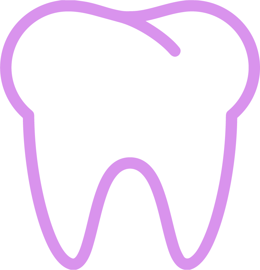 Outline of a tooth with a purple border on a black background.