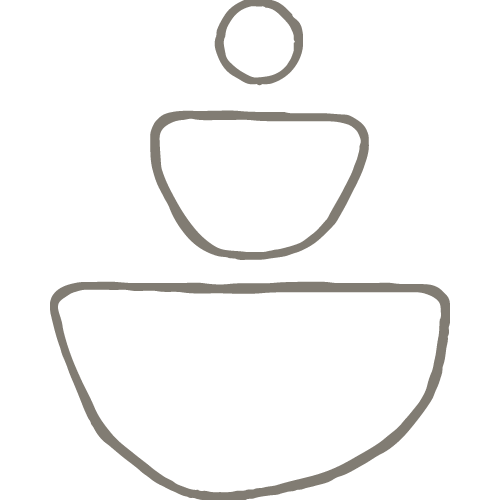 Simple line drawing of a person in a meditation or yoga pose, sitting cross-legged with hands resting on knees, on black background.