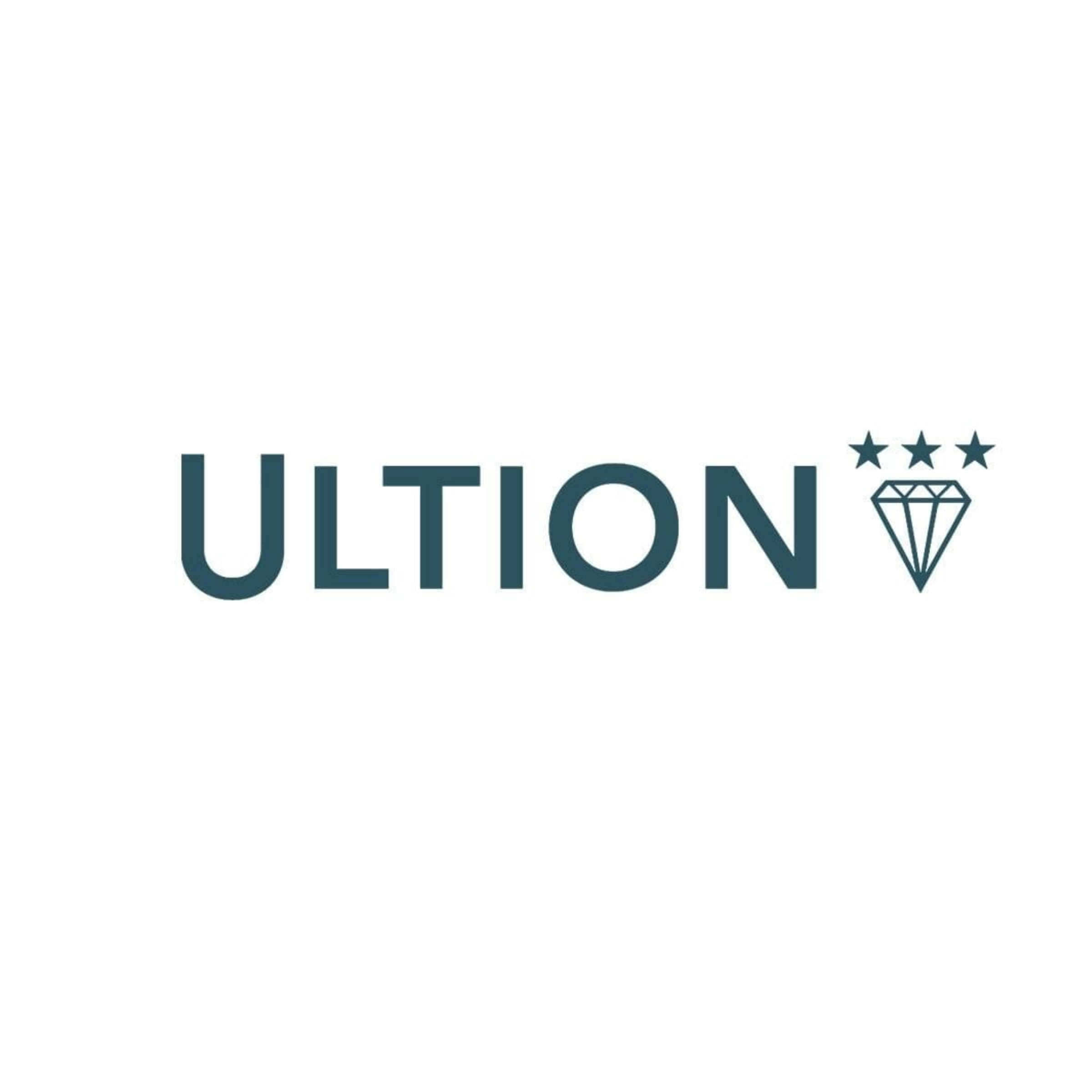 Text reading 'ULTION' with a diamond icon and three stars above the diamond on a white background.