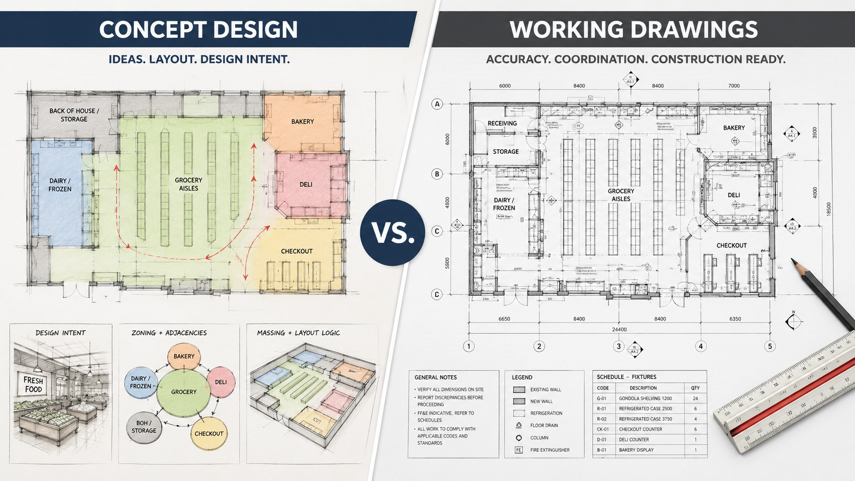 Concept Design vs Working Drawings in Retail Projects