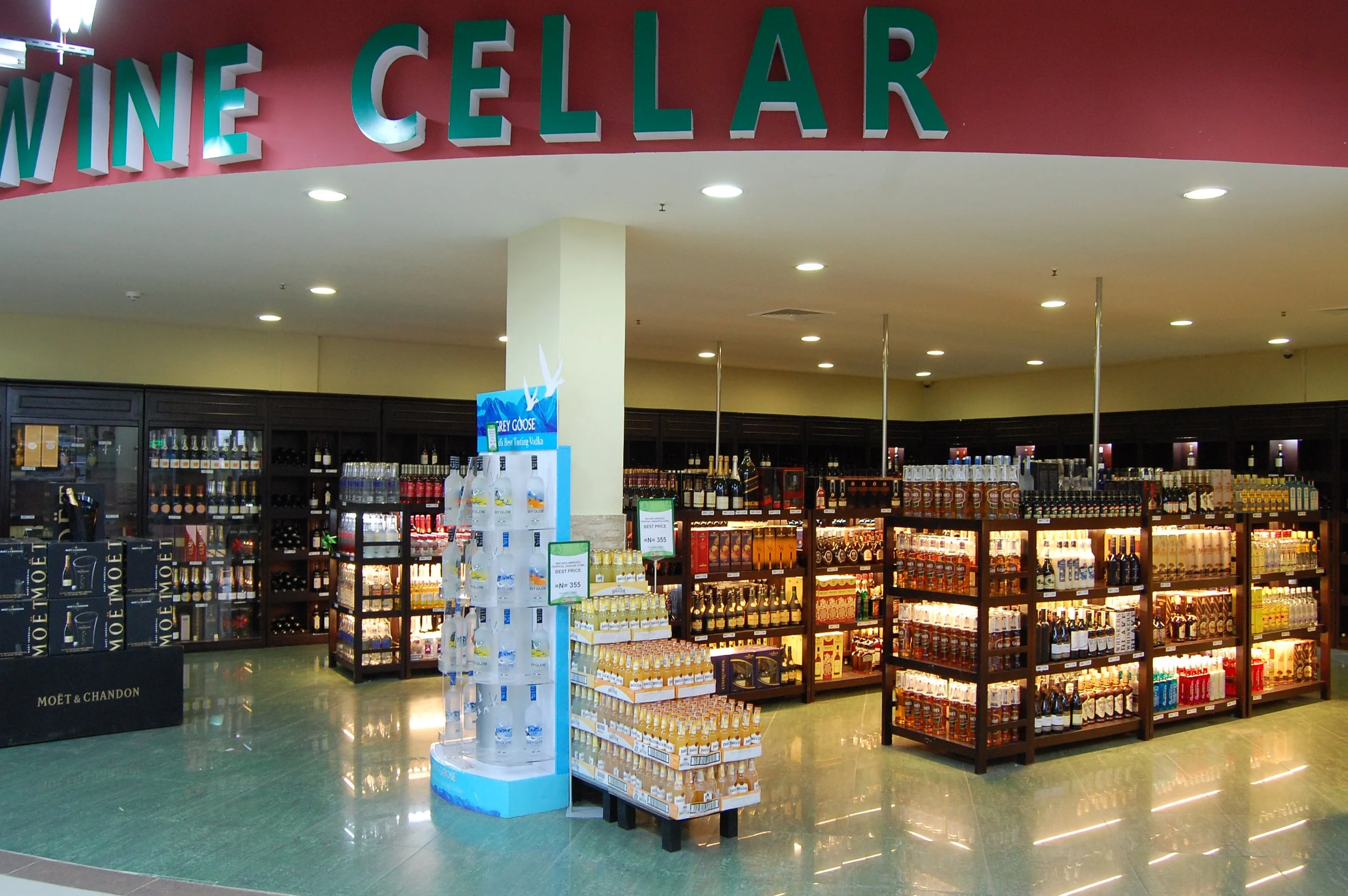 interior supermarket view of the wine department