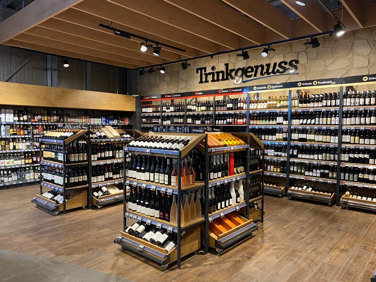 Interior supermarket view liquor department