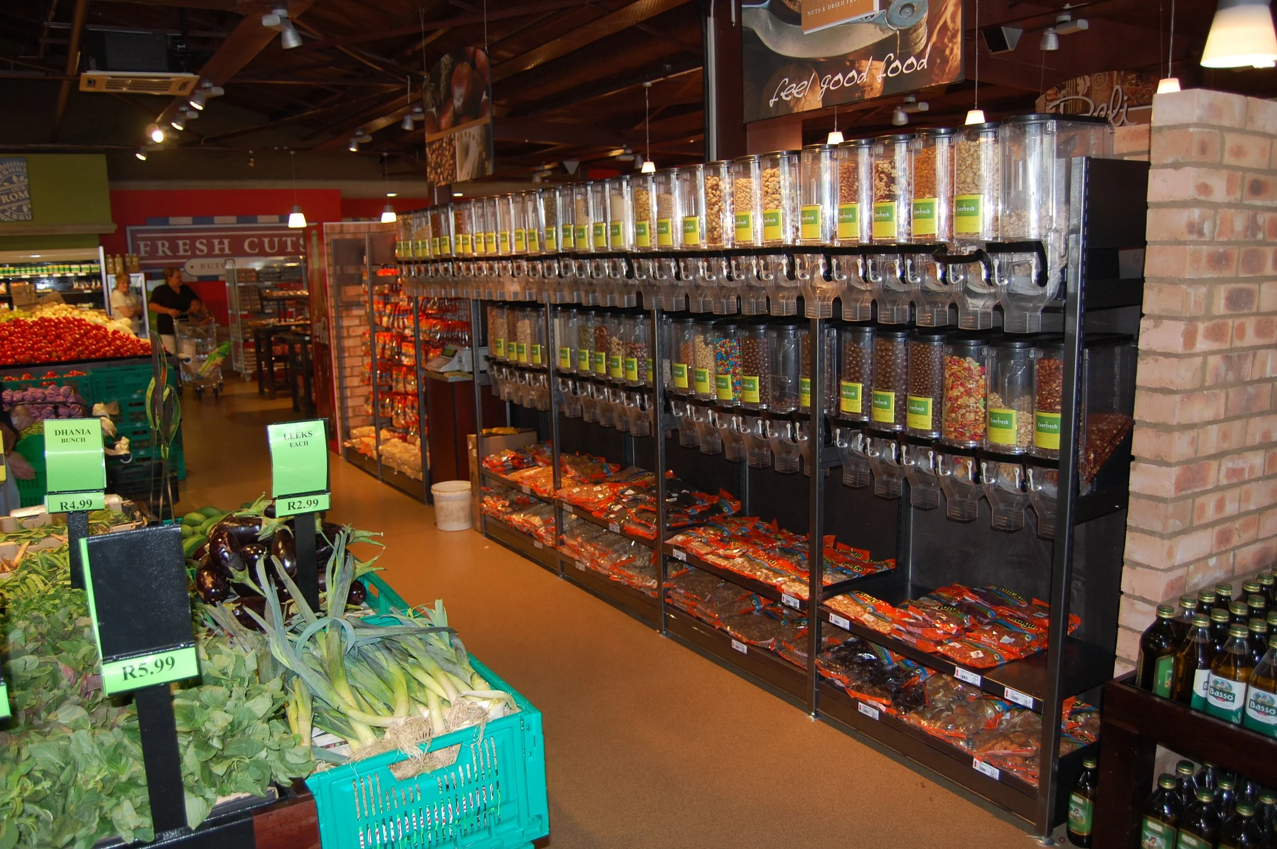 interior supermarket view of nut dispensers