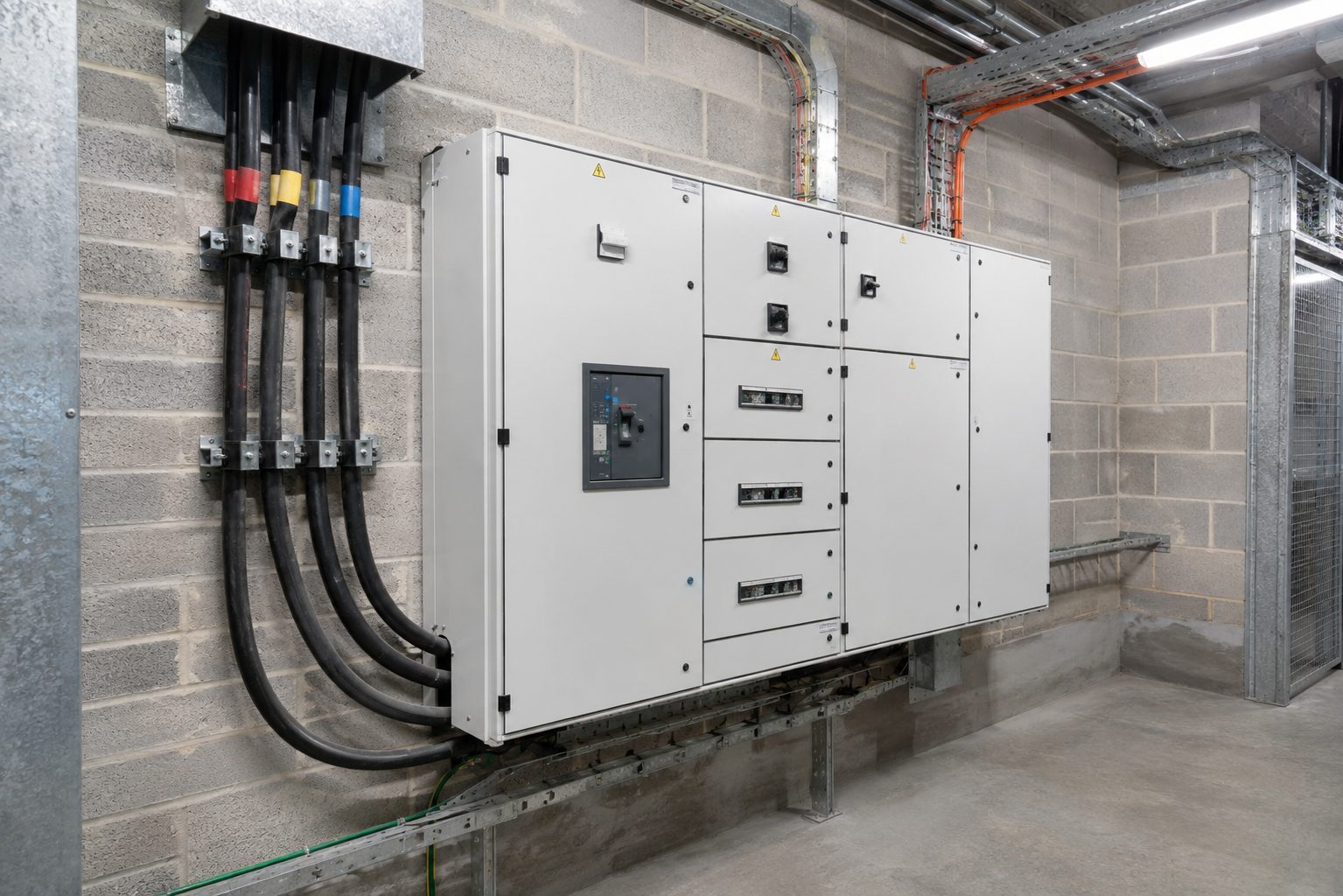 Three-phase power and services in a store back-of-house — site infrastructure is a major hidden cost when the lease makes it the tenant's problem.