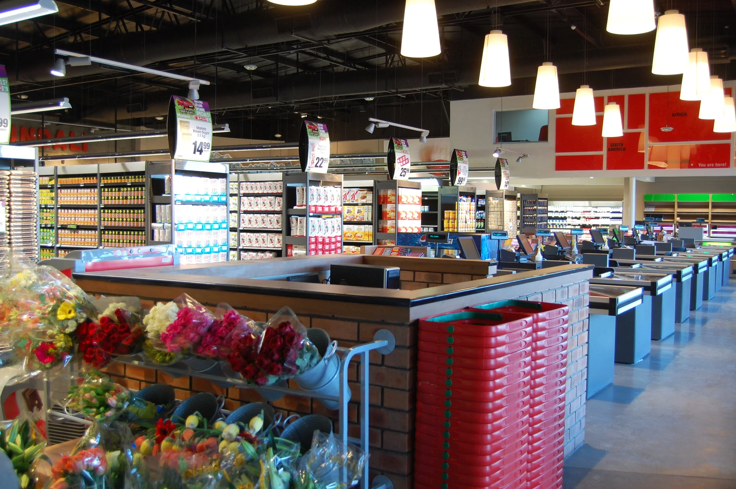 interior supermarket view of checkouts