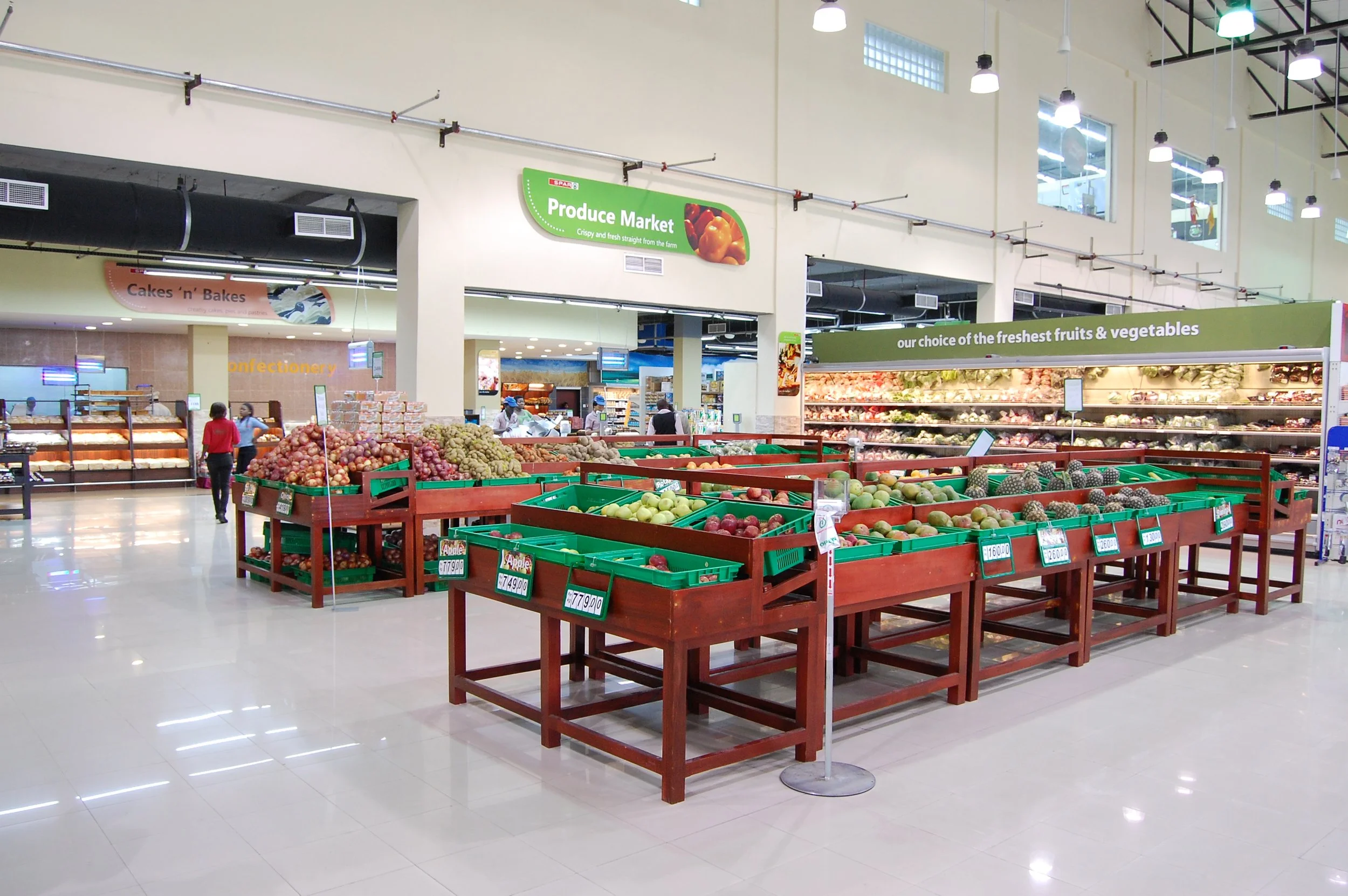interior supermarket view of the fruit and veg department