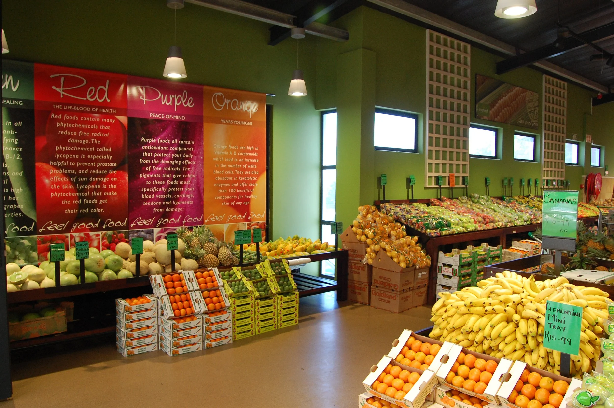 interior supermarket view of fruit and veg department