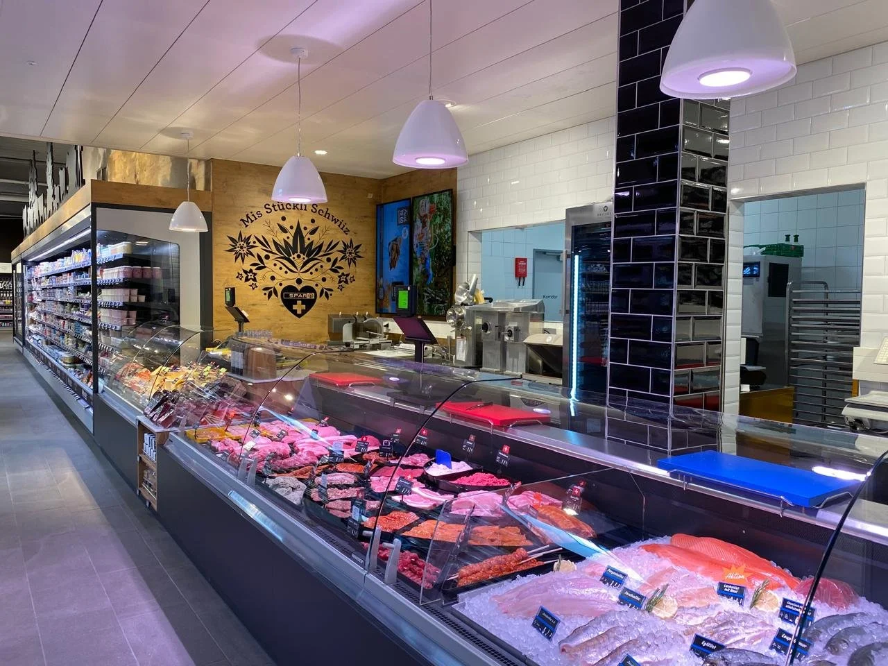 interior supermarket view of butchery display