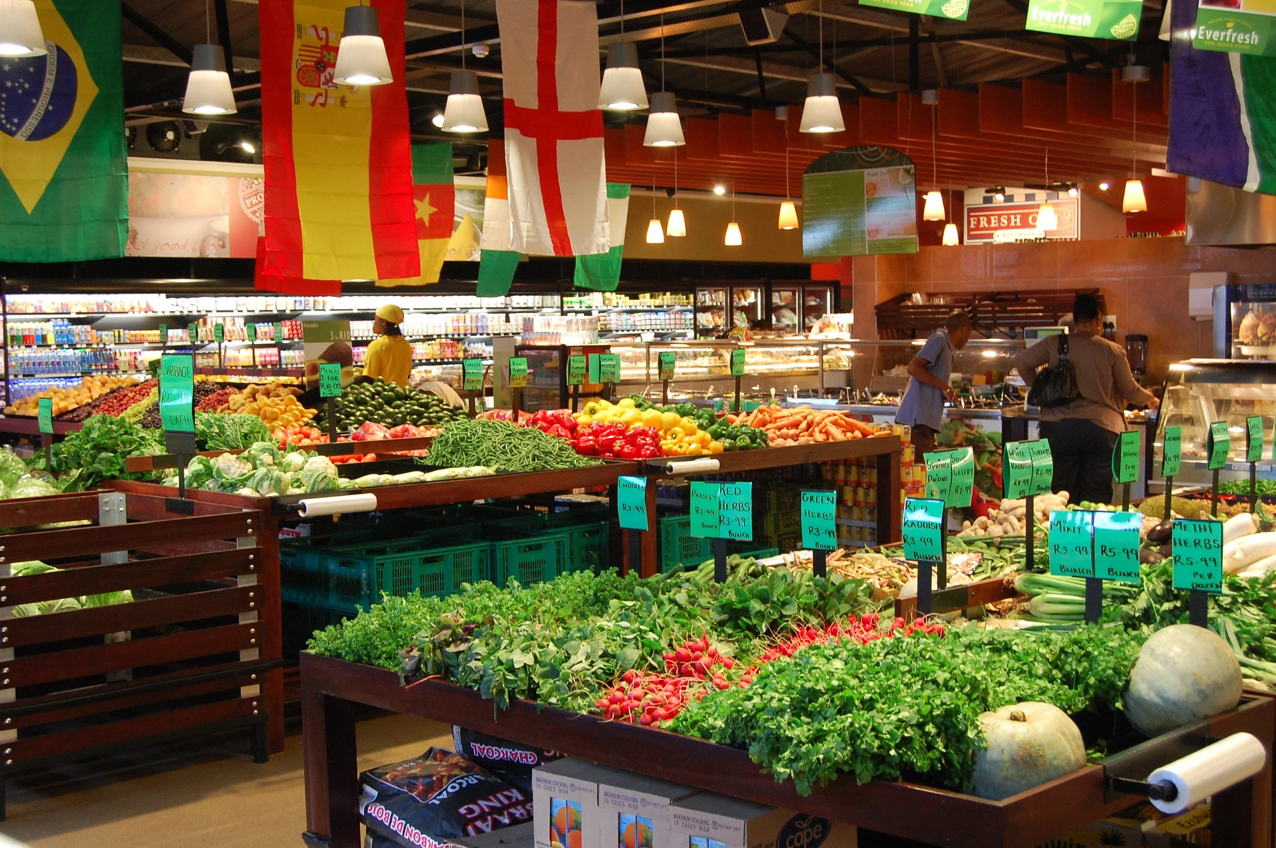interior supermarket view of fruit and veg department