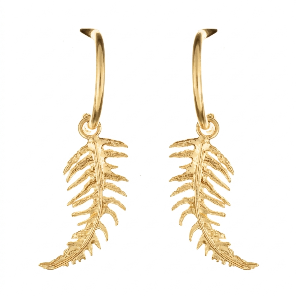 Gold fern hoop earrings