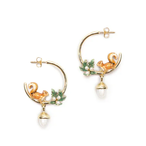Bill Skinner Squirrel & Acorn Hoop Earrings