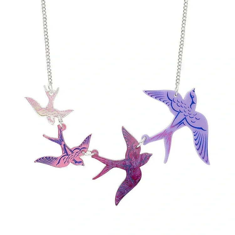 Tatty Devine Swoop of Swallows Necklace Purple