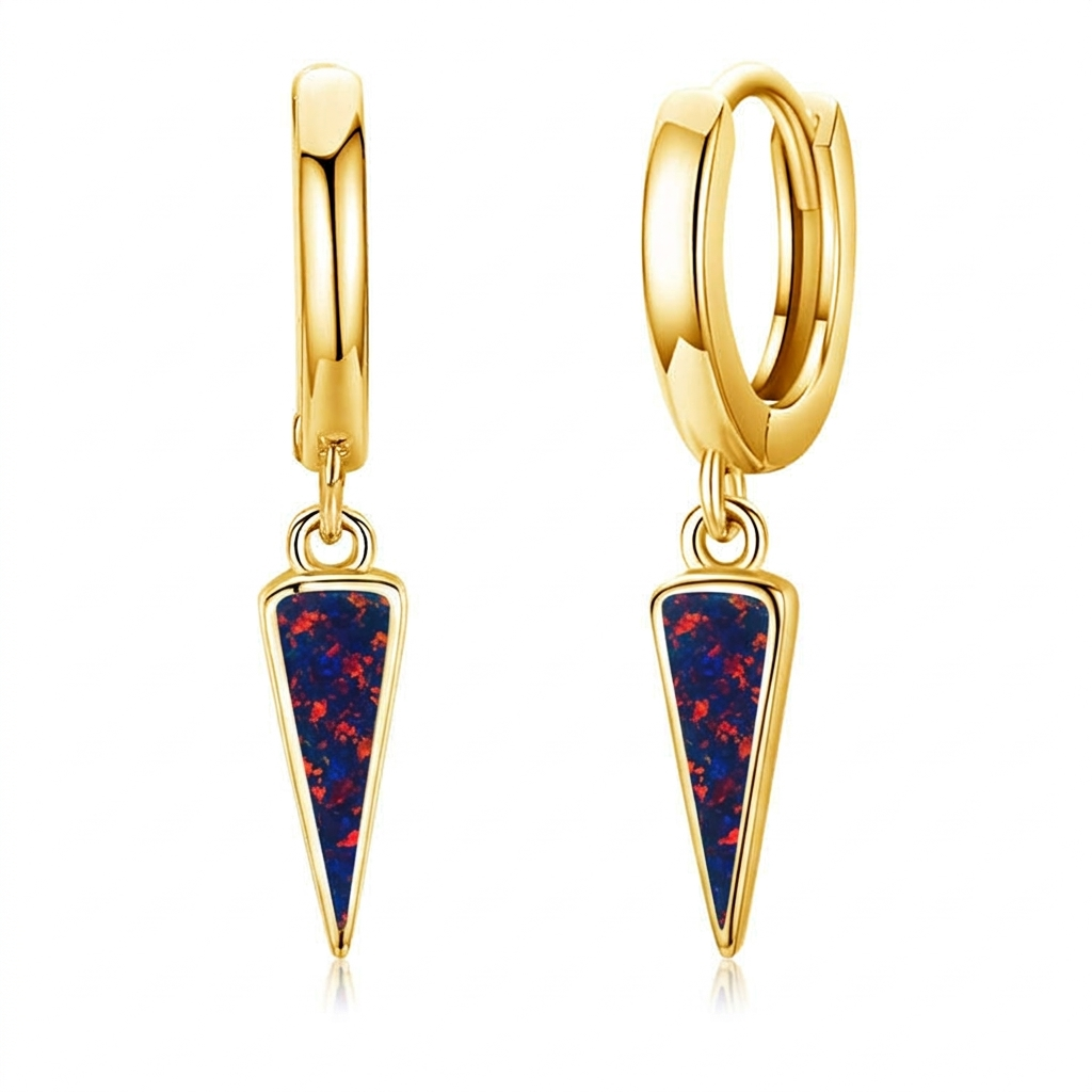 Navy Opal Triangle Drop Hoop Earrings Gold