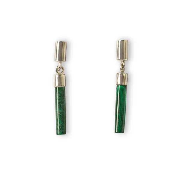 Vurchoo Malachite Green Drop Bar Earrings Silver