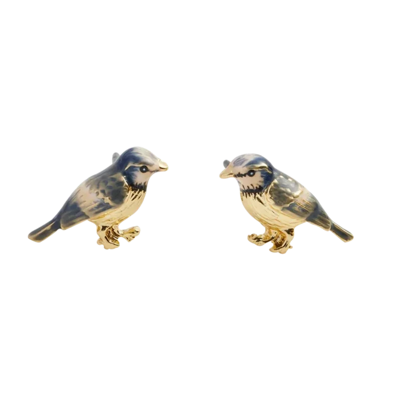 Fable England Enamel Blue Tit Stud Earrings