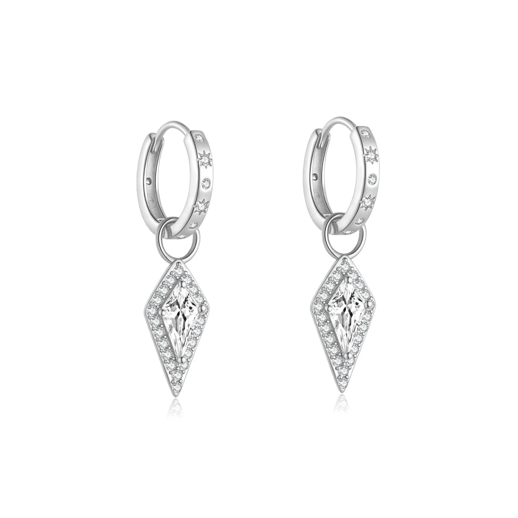 Kite Drop Huggie Earrings Silver