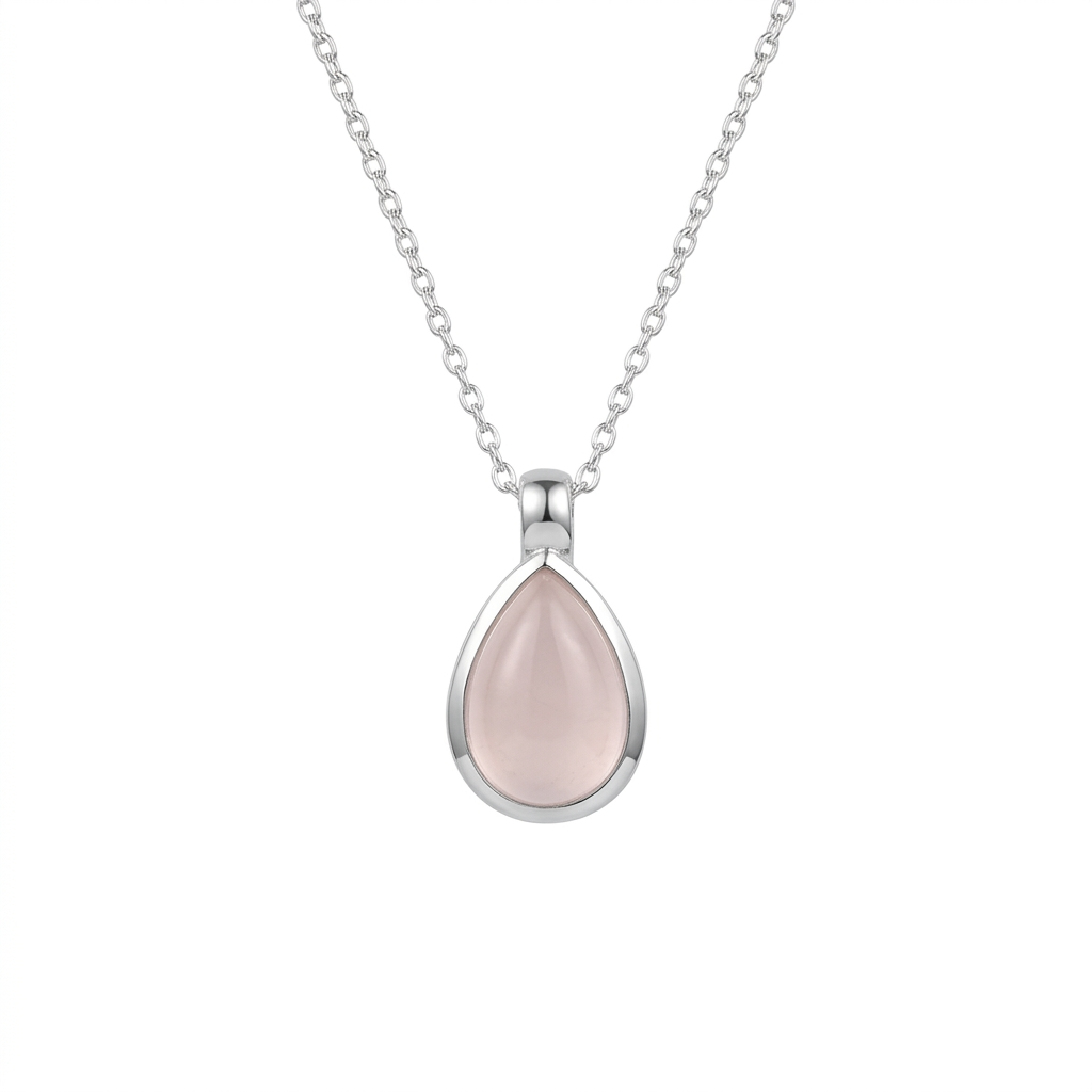 Rose Quartz Teardrop Pendant Silver