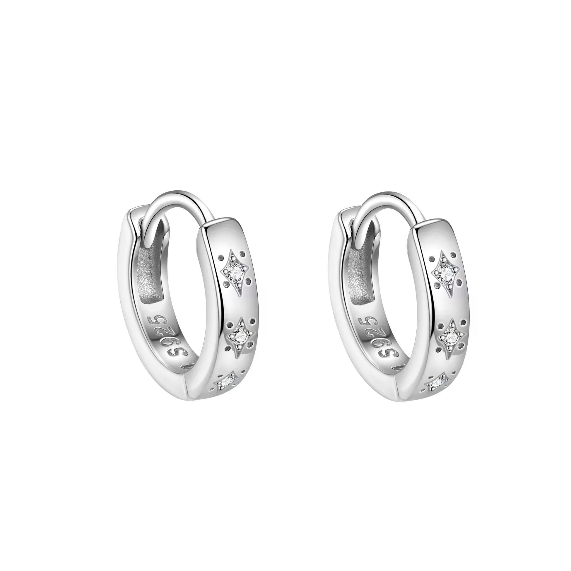CZ Huggie Hoop Earrings  Silver