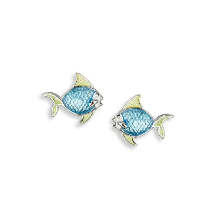 Nicole Barr Blue Fish Stud Earrings Silver
