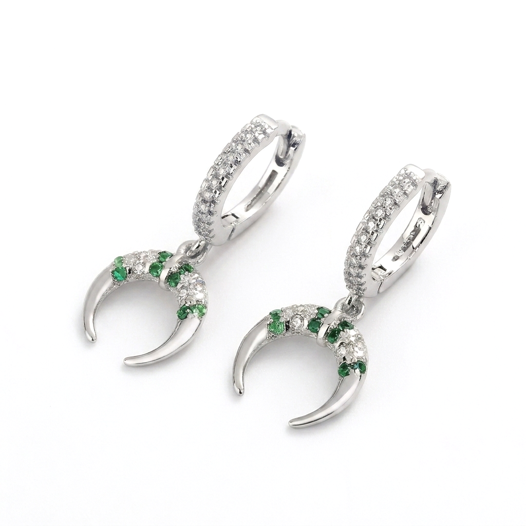 Tusk Drop Huggie Earrings Silver