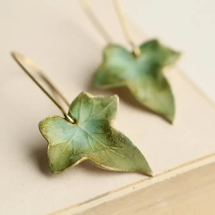 Olive Green Ivy Leaf Earrings