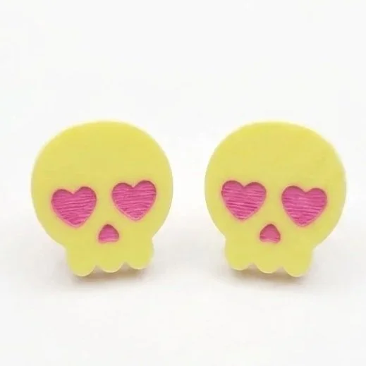 Summerween Pastel Skull Stud Earrings Yellow