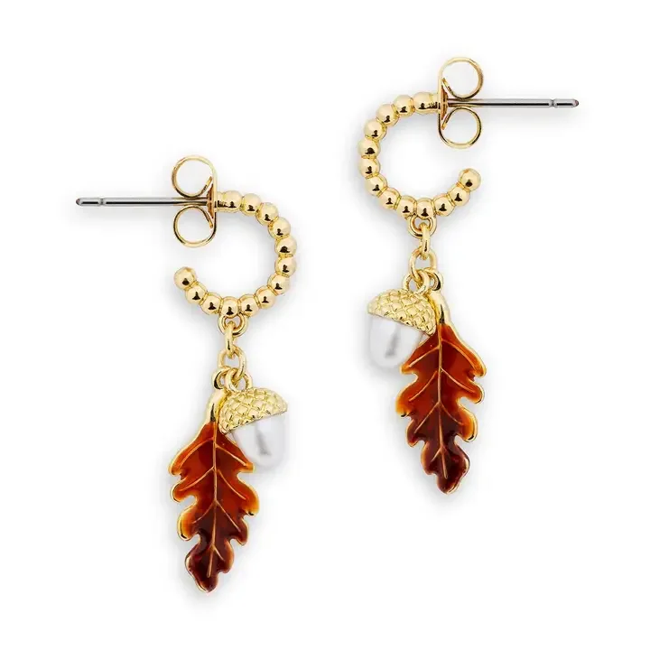Bill Skinner Acorn & Oak Hoop  Earrings