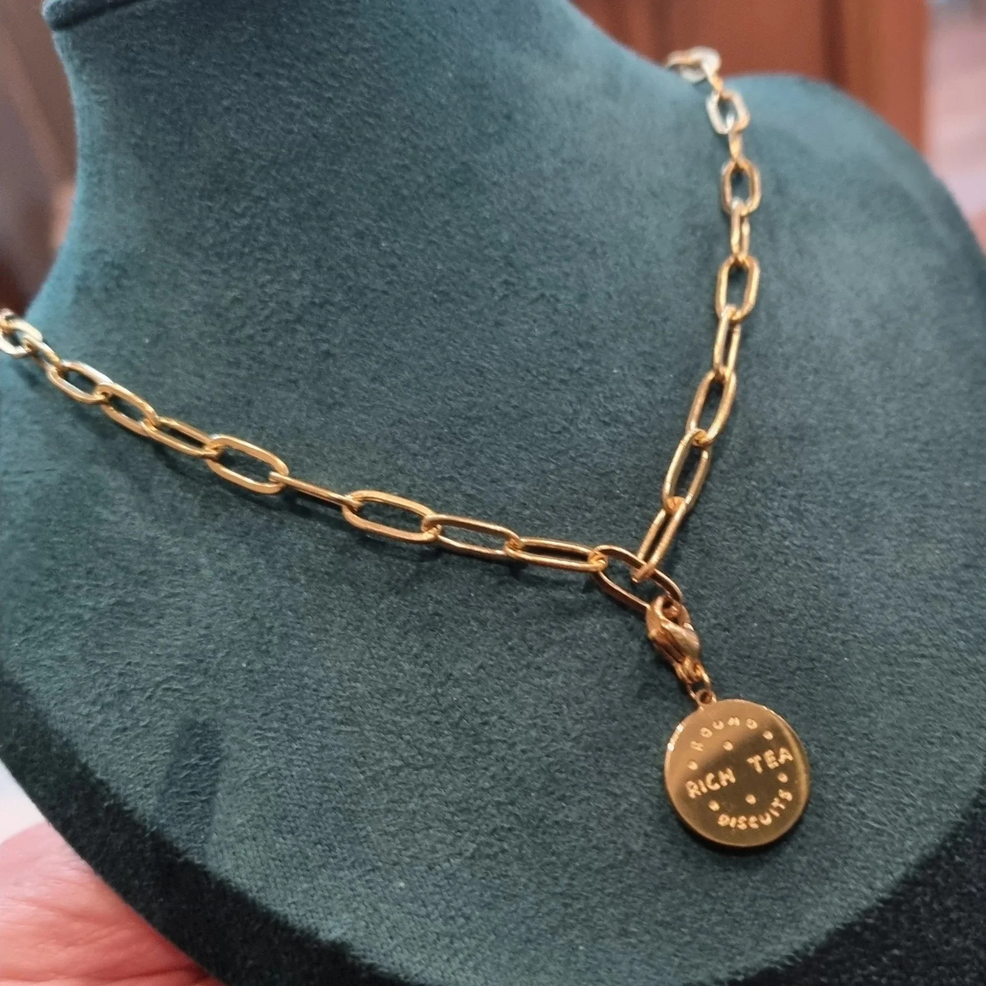 Paper Clip Chain Biscuit Charm Necklace