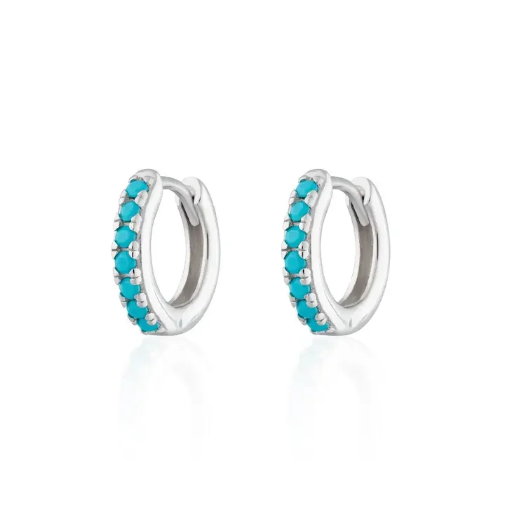 Scream Pretty Huggie Earrings With Turquoise Stones Silver