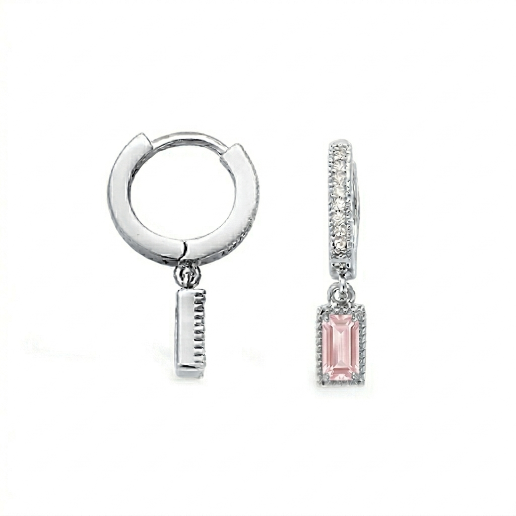 pale pink drop hoops silver