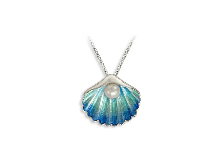 Nicole Barr Blue Shell With Pearl Pendant Necklace Silver