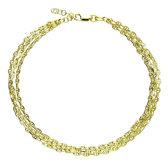 Triple Interlinked Anchor Chain Anklet Gold
