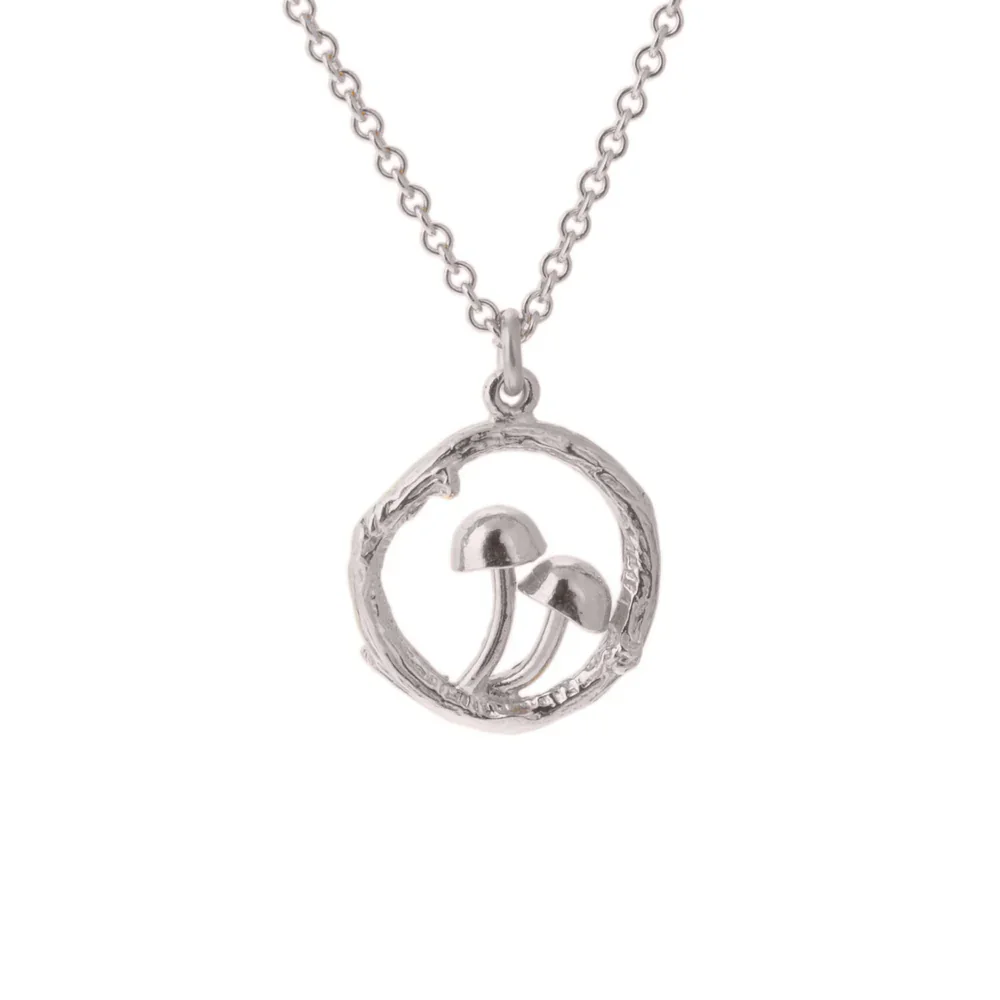 Claire Troughton Twin Tiny Mushroom Necklace Silver